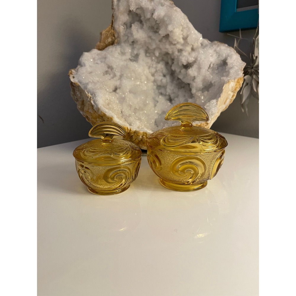 Bagley Rutland Pattern - Amber Brown Glass Vanity Set
